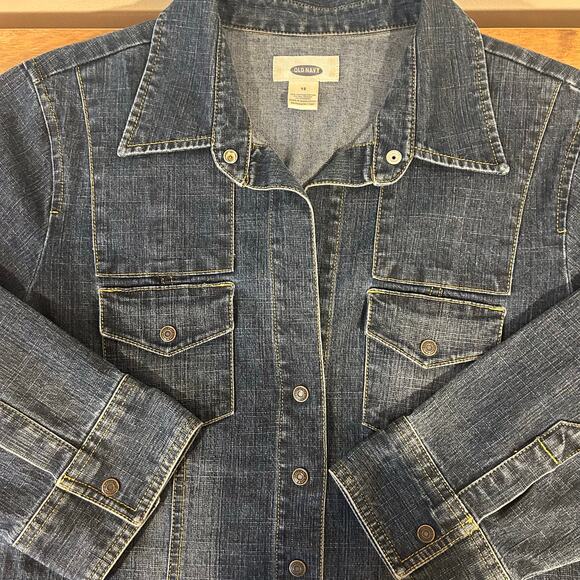 Vintage OLD NAVY Sz 12 Y2K Jean Dress Snap Front Brest Pockets Spandex Denim - Picture 6 of 8